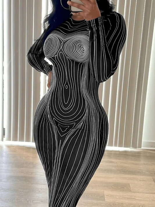 Asymmetry Striped Bodycon Dress