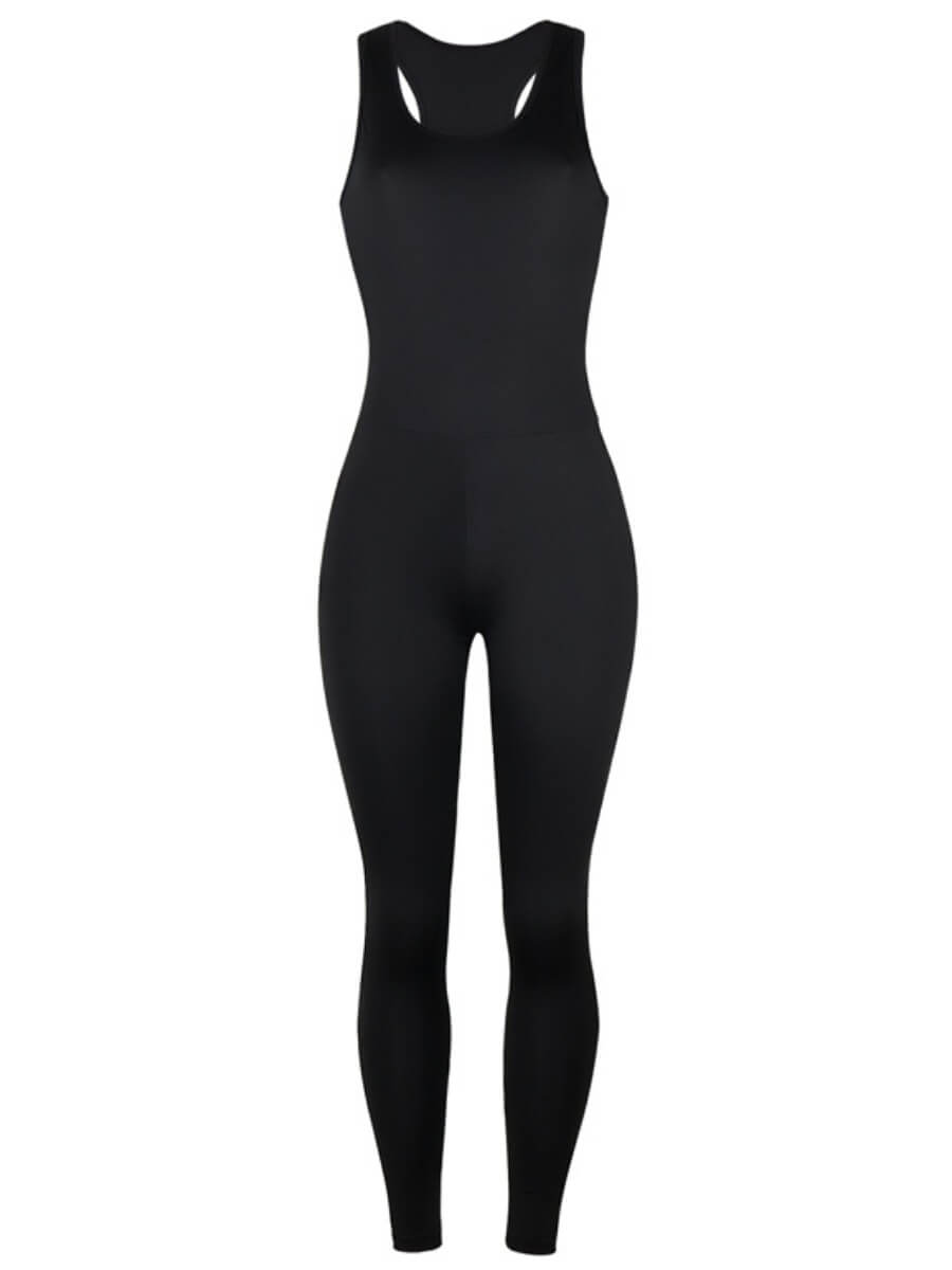 Sportswear U Neck Skinny Black One-piece Jumpsuit