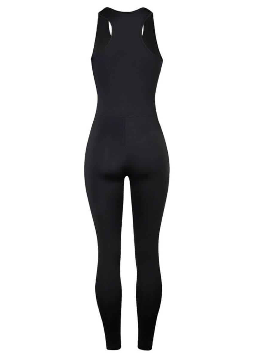 Sportswear U Neck Skinny Black One-piece Jumpsuit