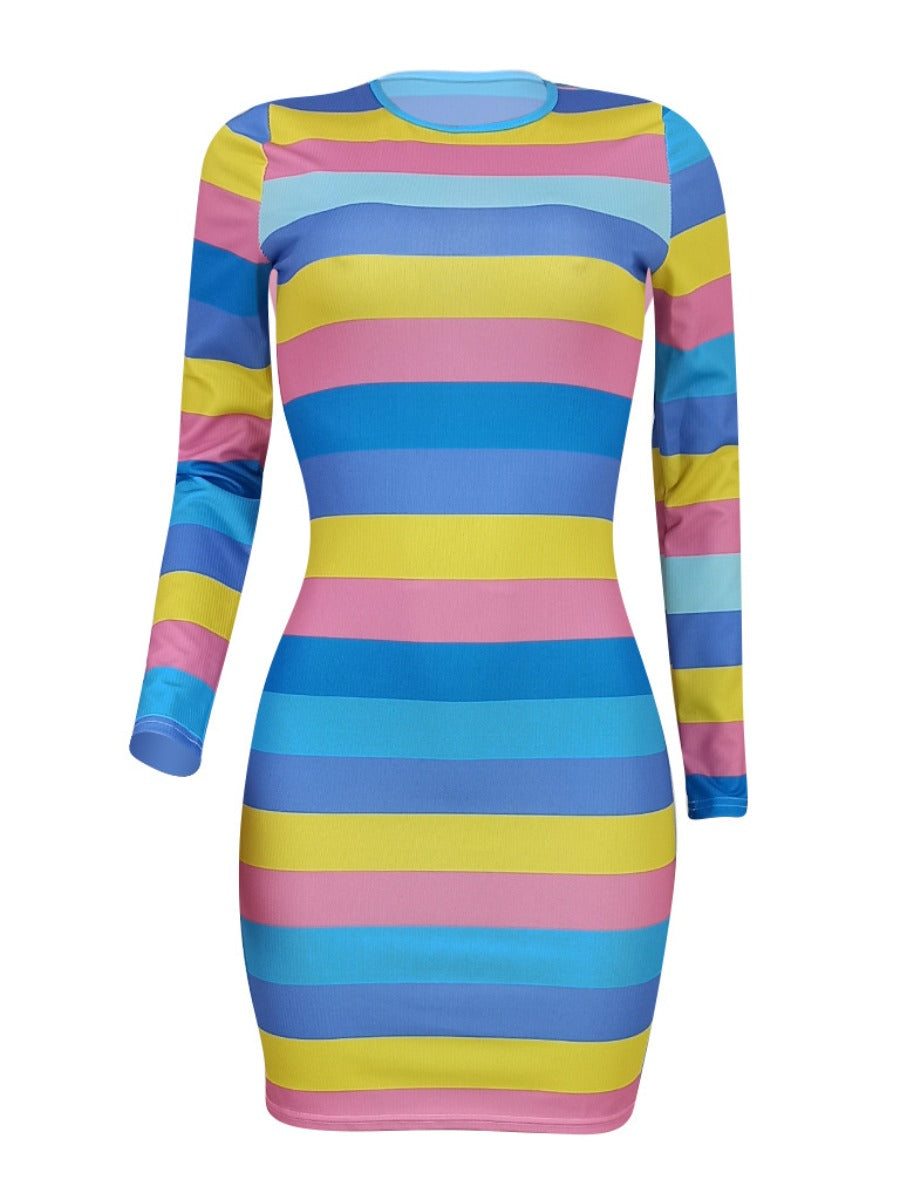 Round Neck Striped Bodycon Dress