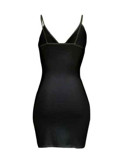 Rib Knit Bodycon Cami Black Dress