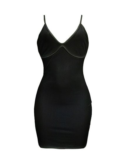 Rib Knit Bodycon Cami Black Dress